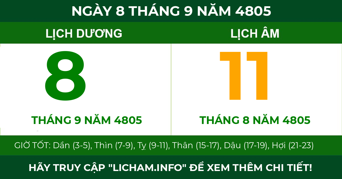 lịch âm ngày 8 tháng 9 năm 4805