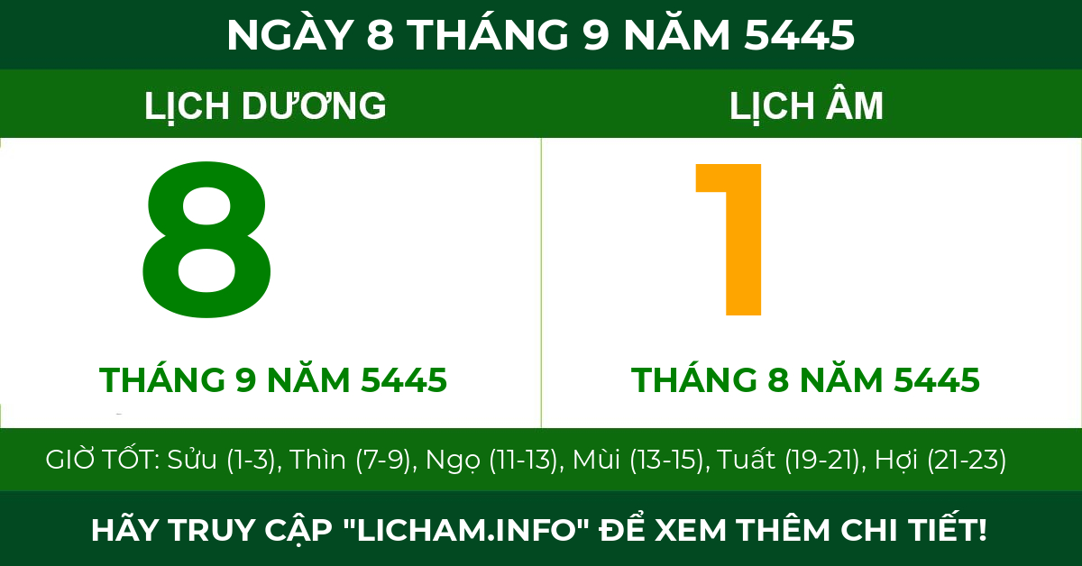 lịch âm ngày 8 tháng 9 năm 5445