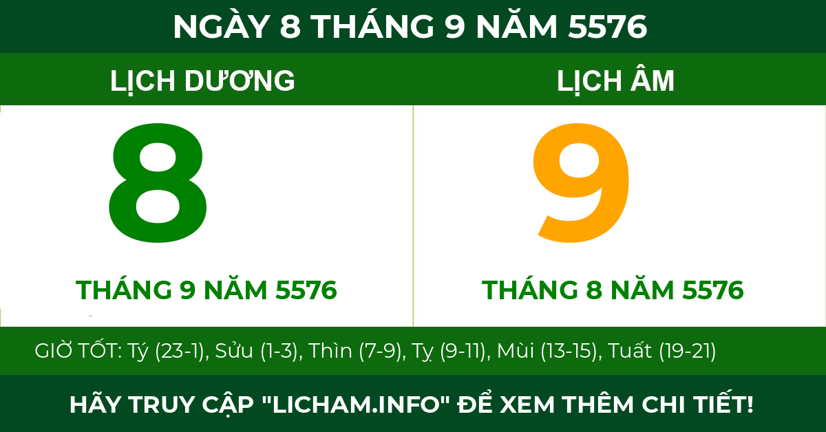 lịch âm ngày 8 tháng 9 năm 5576