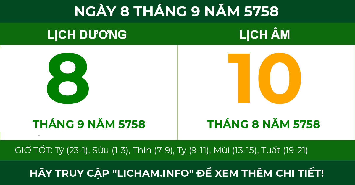 lịch âm ngày 8 tháng 9 năm 5758