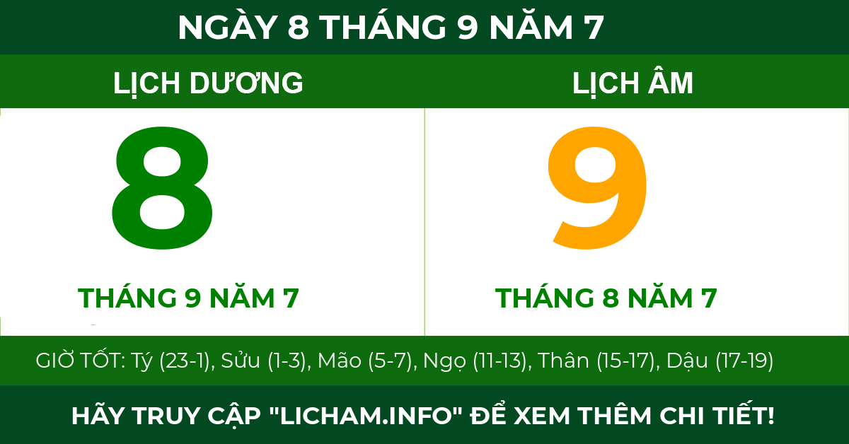 lịch âm ngày 8 tháng 9 năm 7