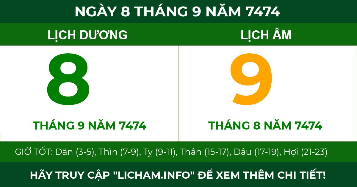 lịch âm ngày 8 tháng 9 năm 7474