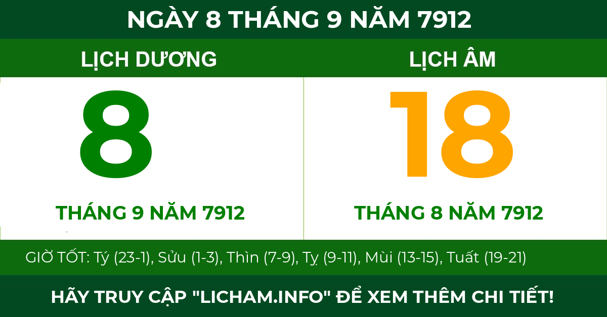 lịch âm ngày 8 tháng 9 năm 7912