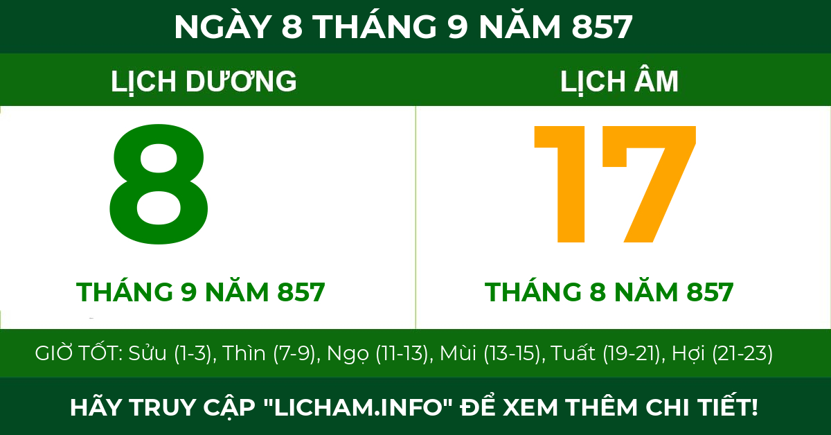 lịch âm ngày 8 tháng 9 năm 857