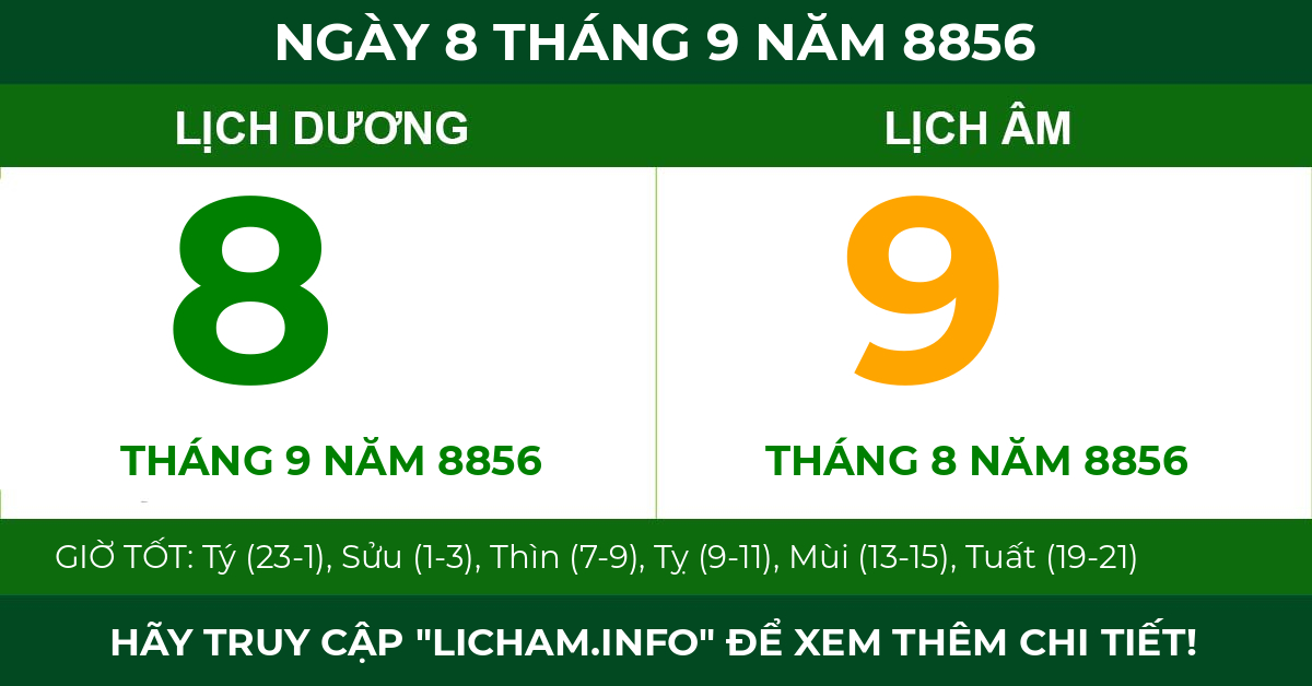 lịch âm ngày 8 tháng 9 năm 8856