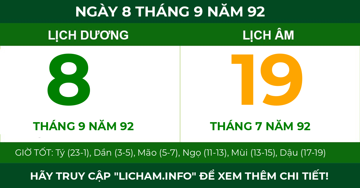 lịch âm ngày 8 tháng 9 năm 92