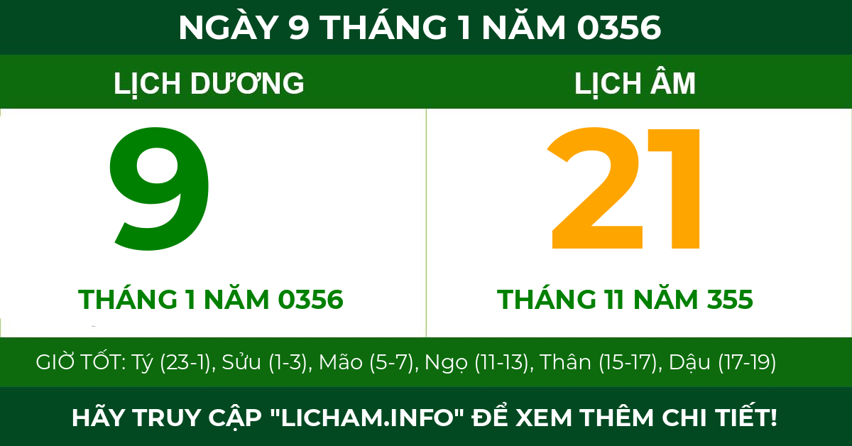 lịch âm ngày 9 tháng 1 năm 0356