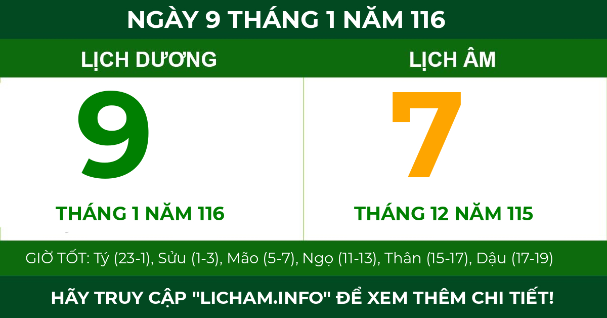 lịch âm ngày 9 tháng 1 năm 116