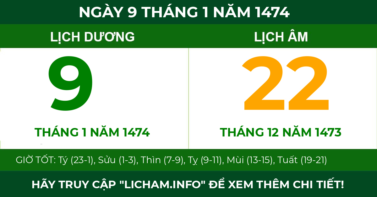 lịch âm ngày 9 tháng 1 năm 1474