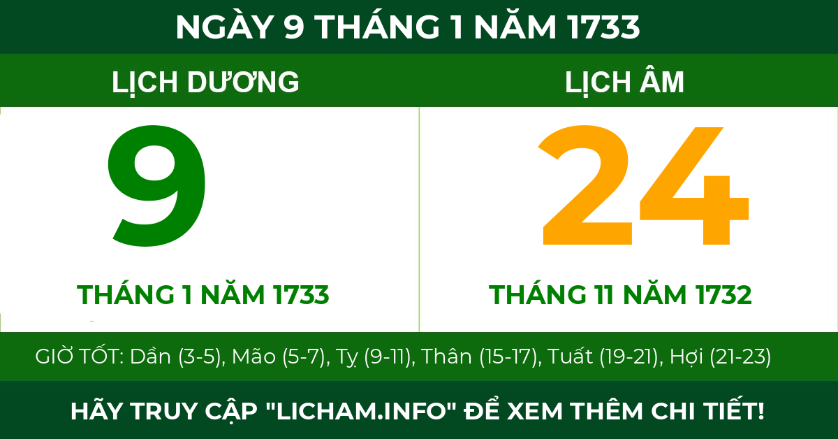 lịch âm ngày 9 tháng 1 năm 1733