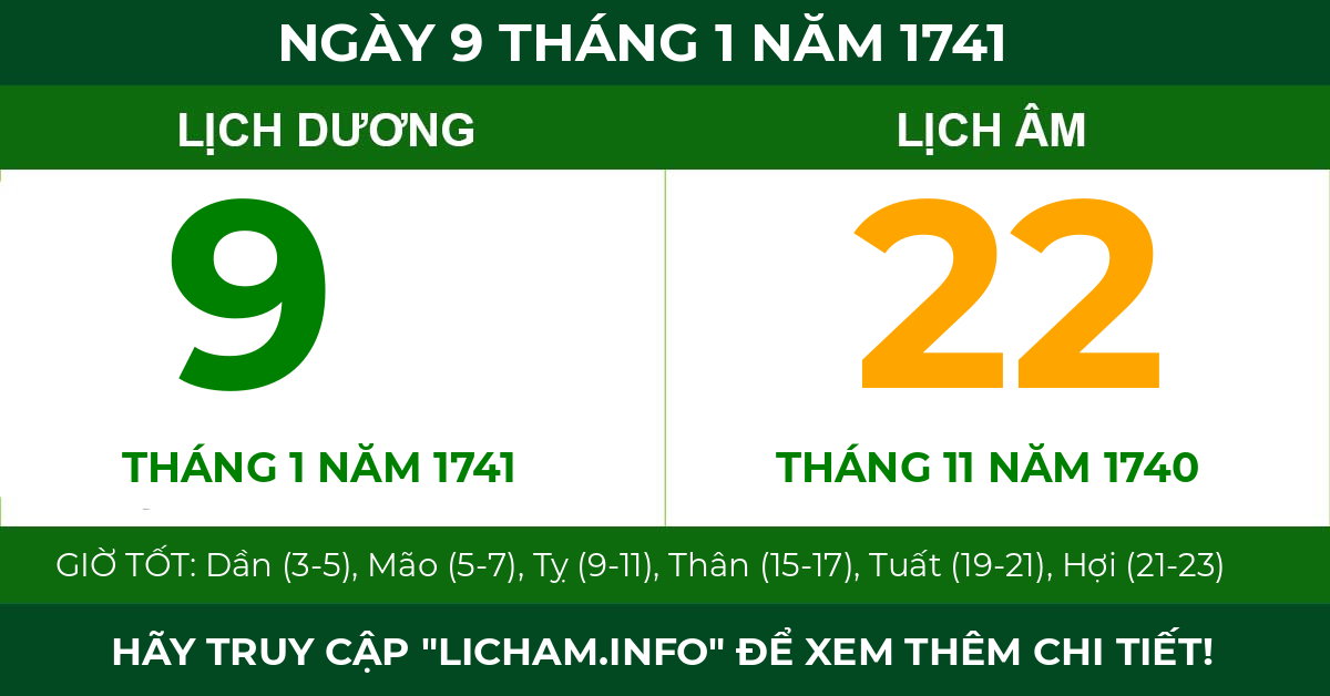 lịch âm ngày 9 tháng 1 năm 1741