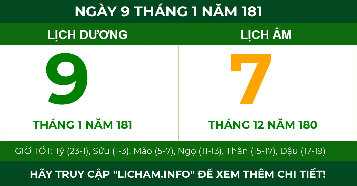 lịch âm ngày 9 tháng 1 năm 181