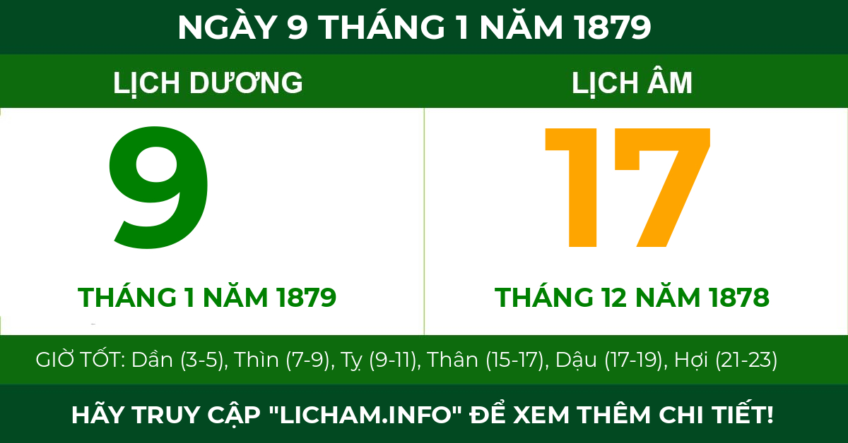 lịch âm ngày 9 tháng 1 năm 1879