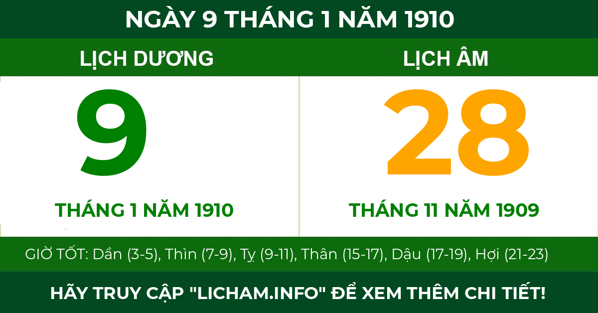 lịch âm ngày 9 tháng 1 năm 1910