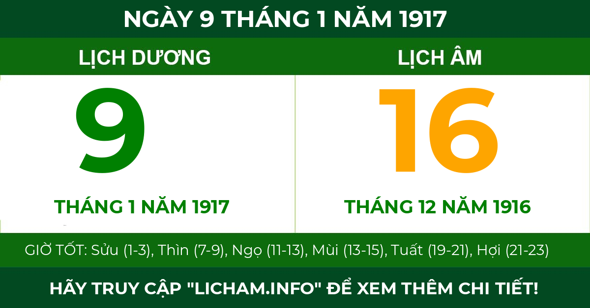 lịch âm ngày 9 tháng 1 năm 1917