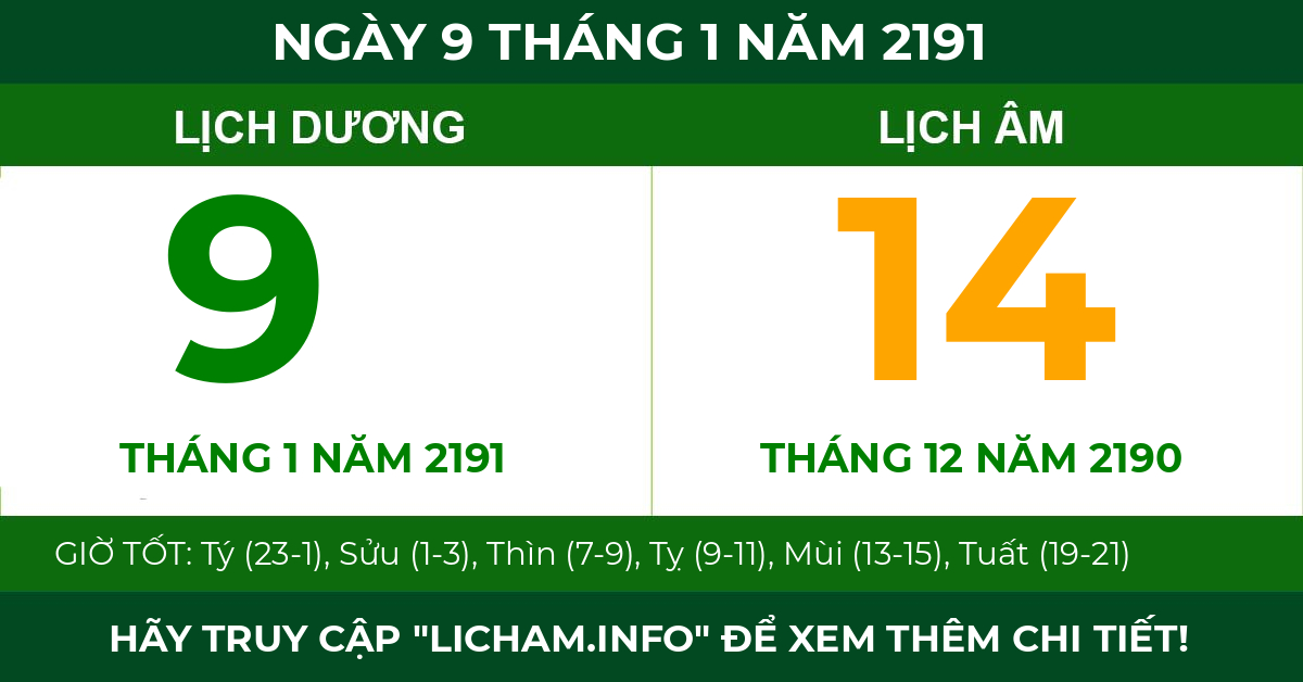 lịch âm ngày 9 tháng 1 năm 2191