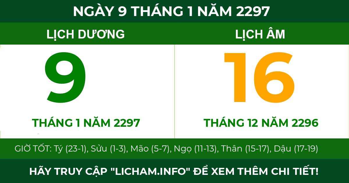 lịch âm ngày 9 tháng 1 năm 2297