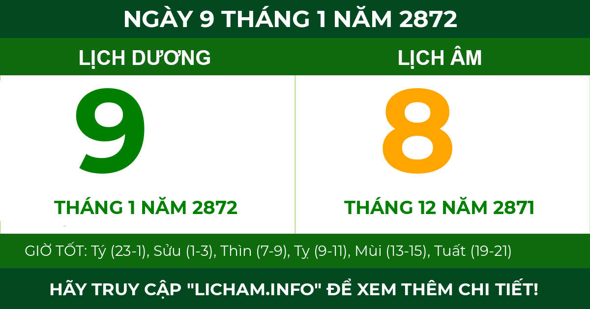 lịch âm ngày 9 tháng 1 năm 2872
