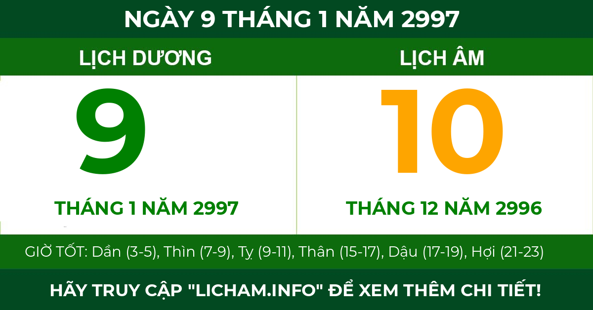 lịch âm ngày 9 tháng 1 năm 2997