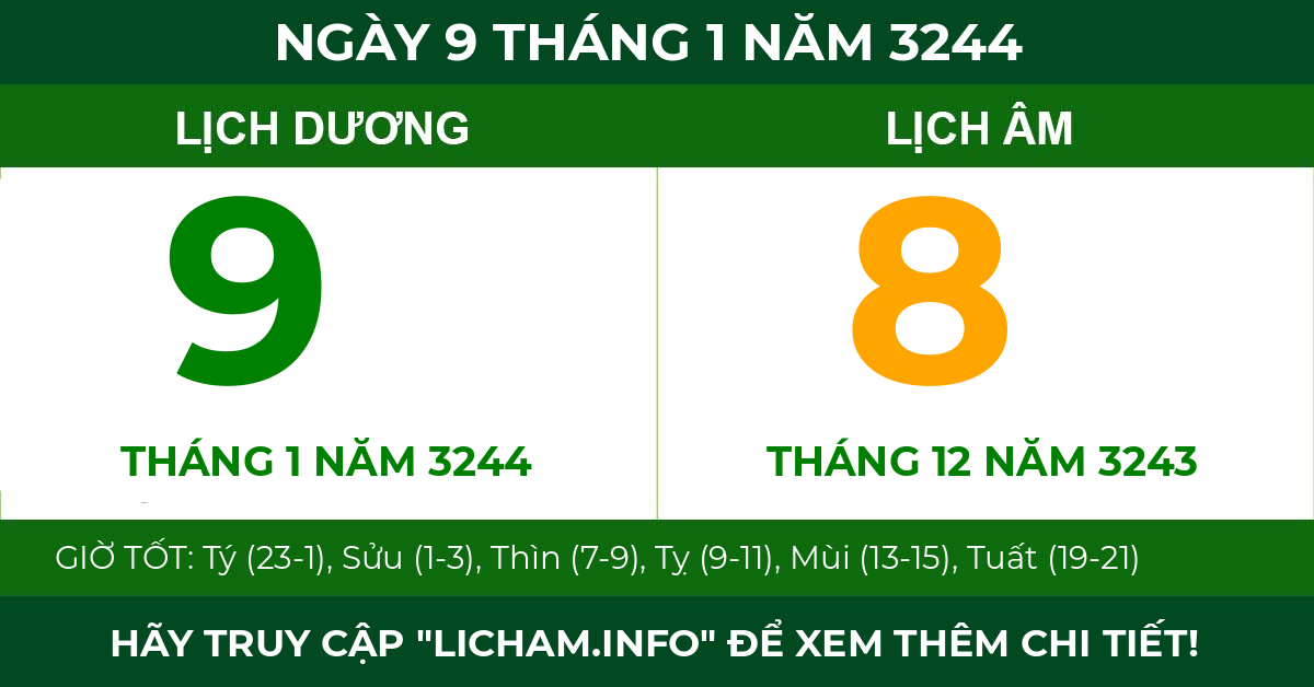 lịch âm ngày 9 tháng 1 năm 3244