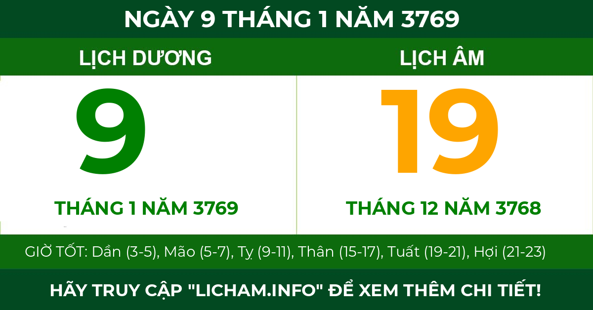 lịch âm ngày 9 tháng 1 năm 3769