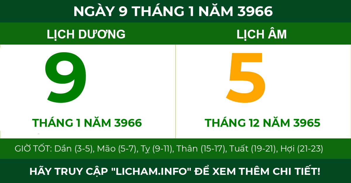 lịch âm ngày 9 tháng 1 năm 3966