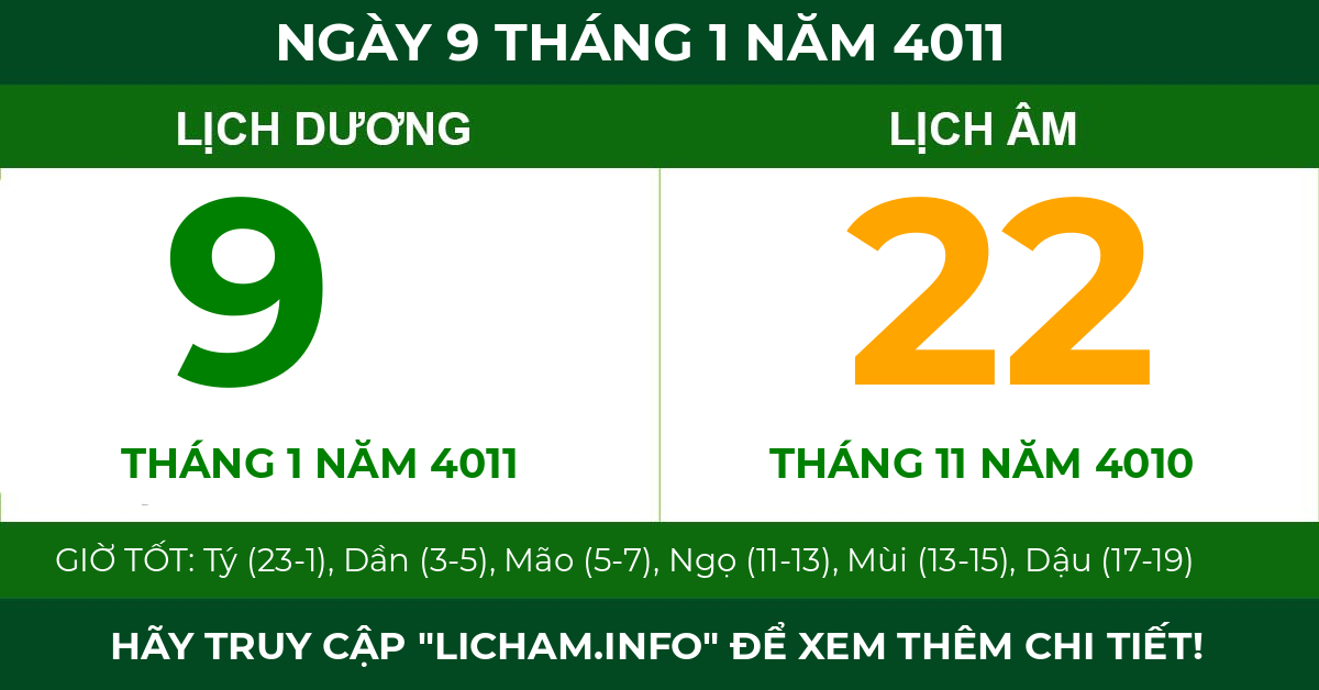 lịch âm ngày 9 tháng 1 năm 4011