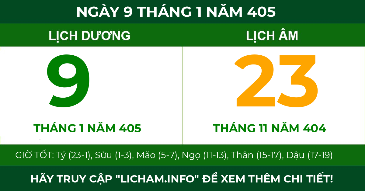 lịch âm ngày 9 tháng 1 năm 405