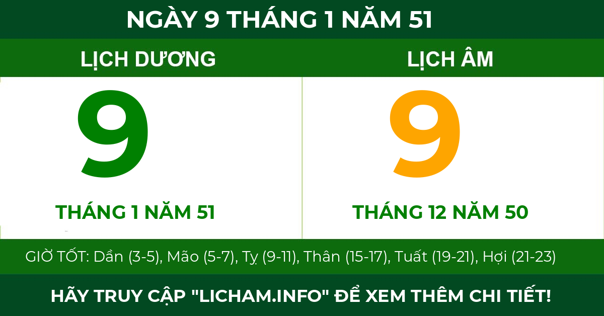 lịch âm ngày 9 tháng 1 năm 51