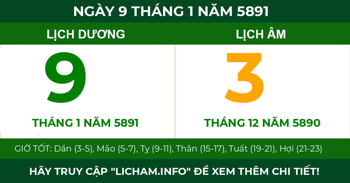 lịch âm ngày 9 tháng 1 năm 5891