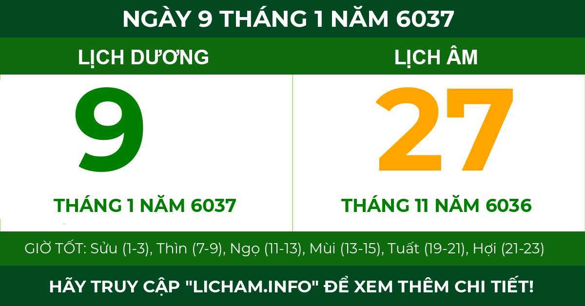 lịch âm ngày 9 tháng 1 năm 6037