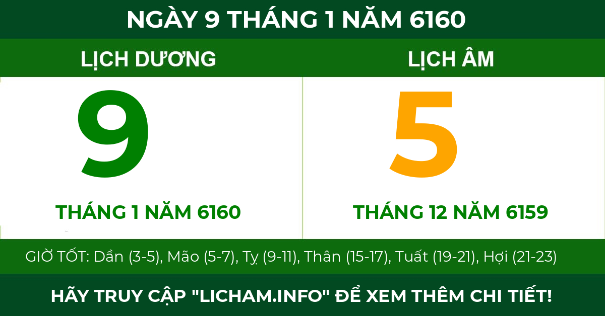 lịch âm ngày 9 tháng 1 năm 6160