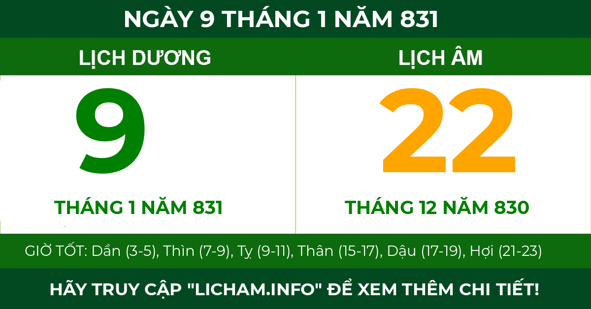 lịch âm ngày 9 tháng 1 năm 831