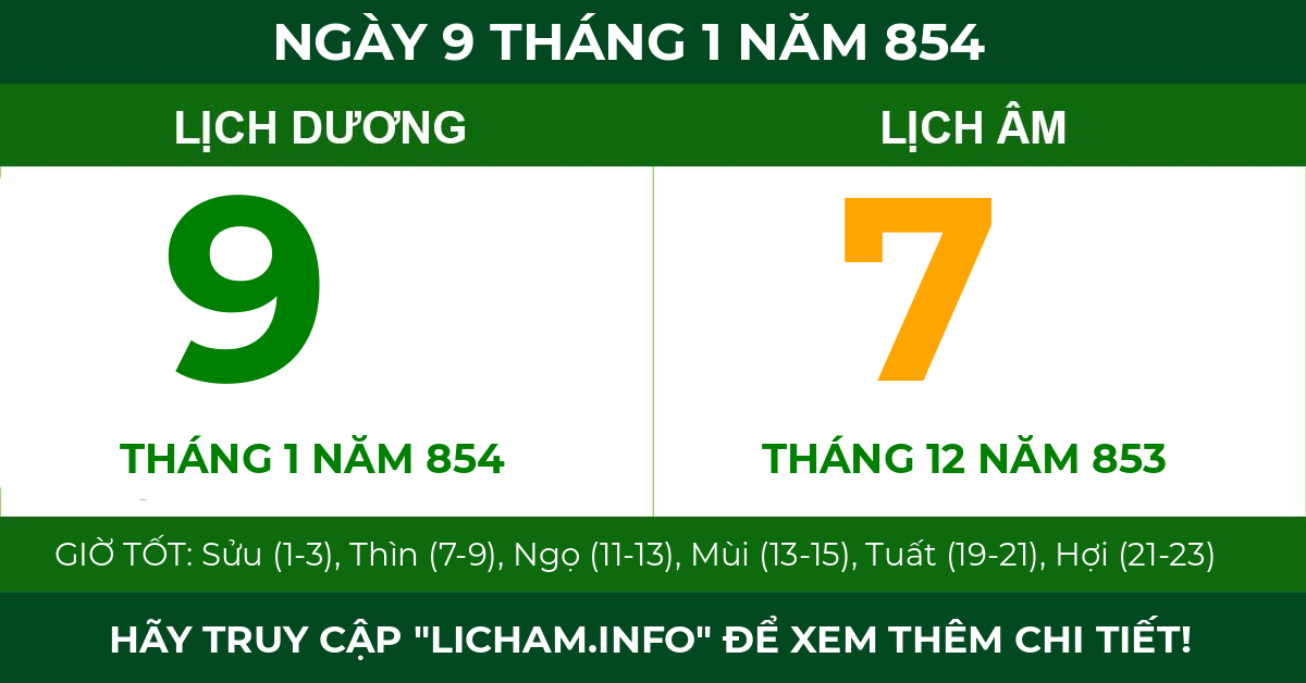 lịch âm ngày 9 tháng 1 năm 854