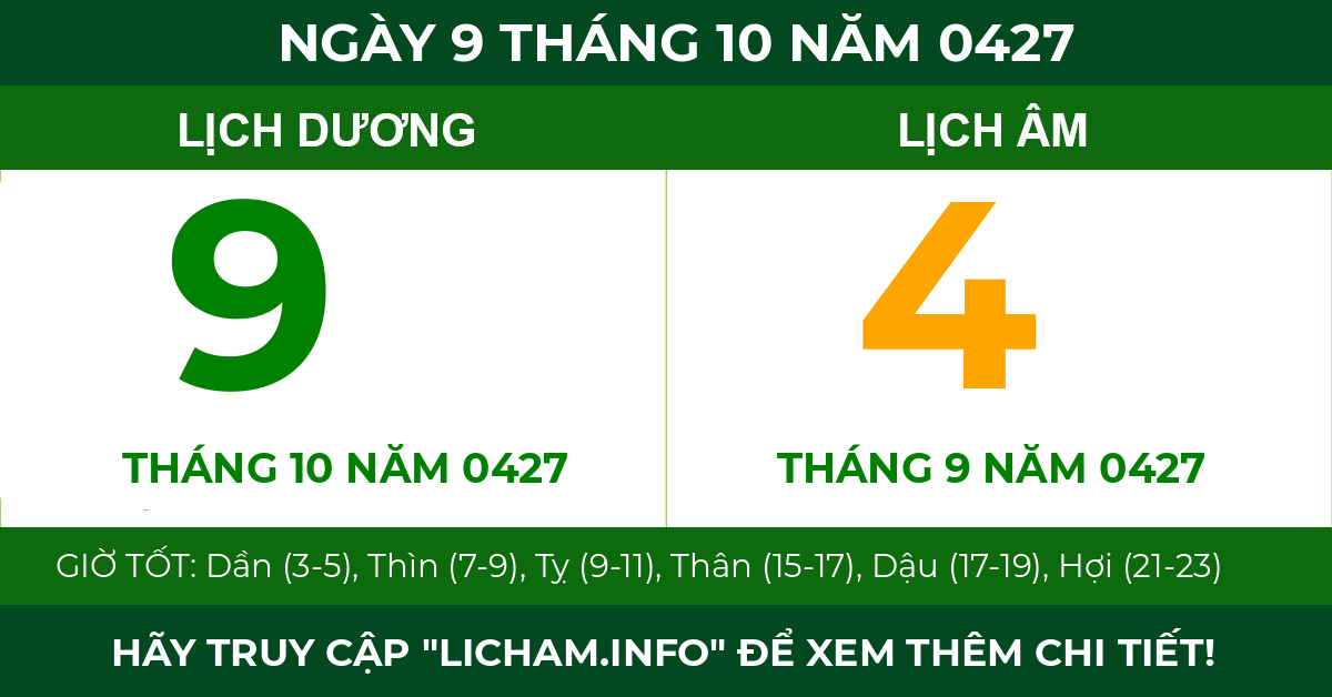 lịch âm ngày 9 tháng 10 năm 0427
