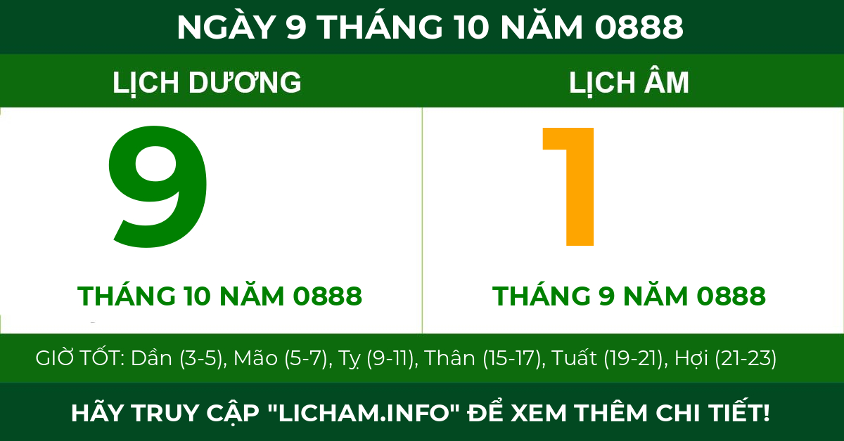 lịch âm ngày 9 tháng 10 năm 0888