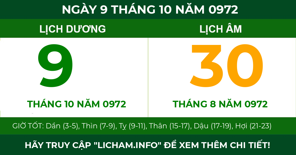 lịch âm ngày 9 tháng 10 năm 0972