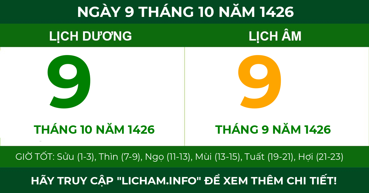 lịch âm ngày 9 tháng 10 năm 1426