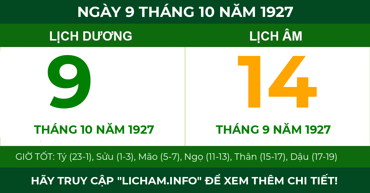 lịch âm ngày 9 tháng 10 năm 1927