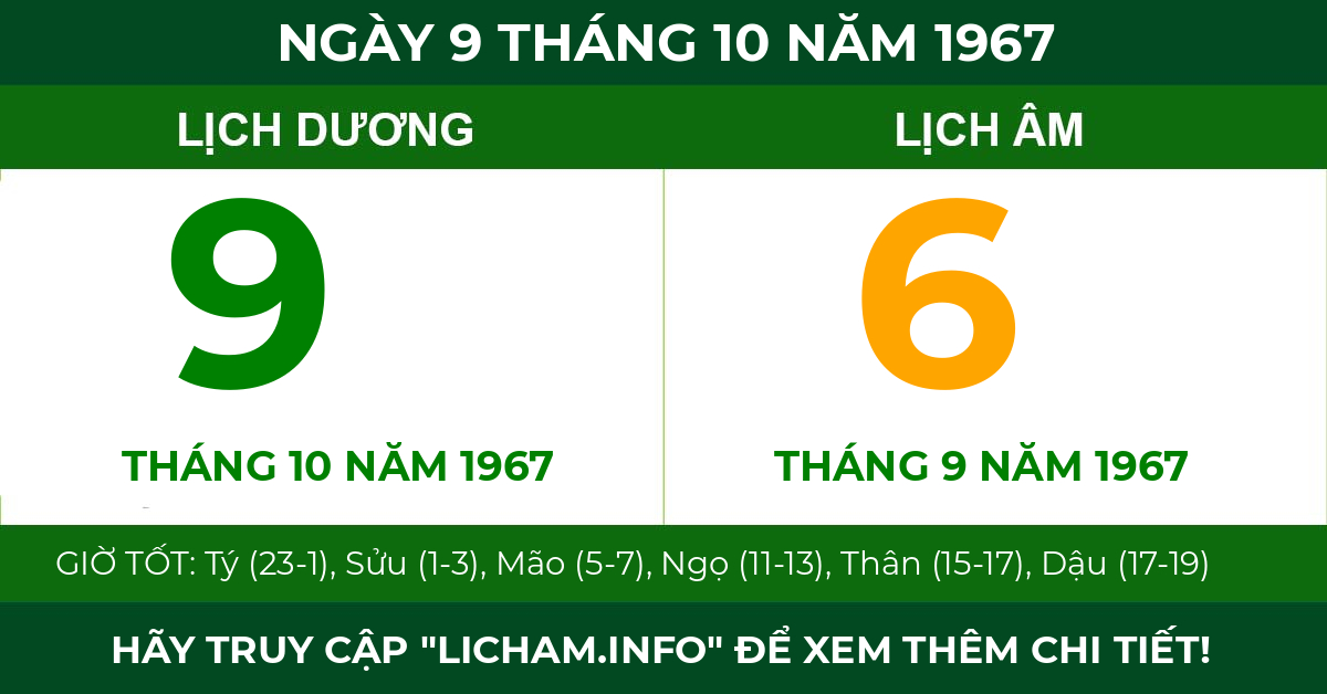 lịch âm ngày 9 tháng 10 năm 1967
