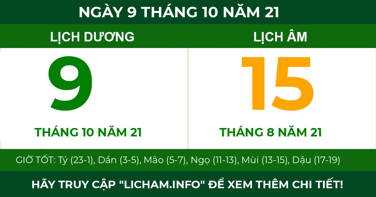 lịch âm ngày 9 tháng 10 năm 21