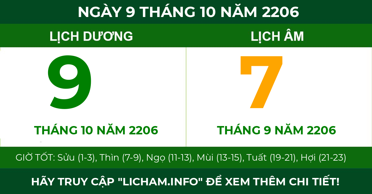 lịch âm ngày 9 tháng 10 năm 2206