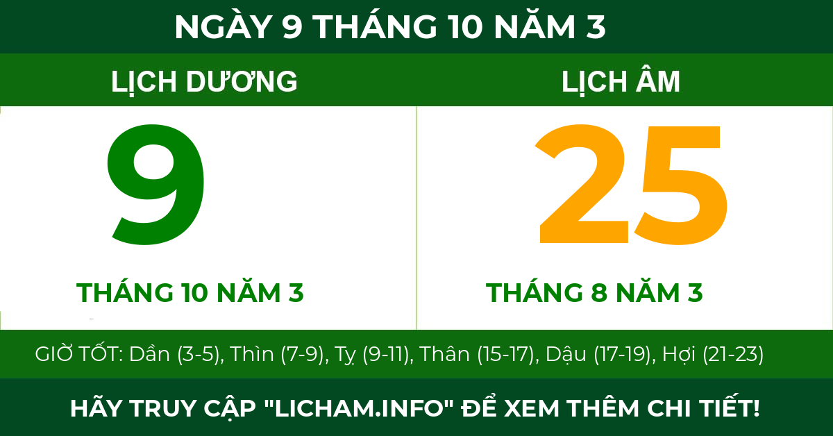 lịch âm ngày 9 tháng 10 năm 3