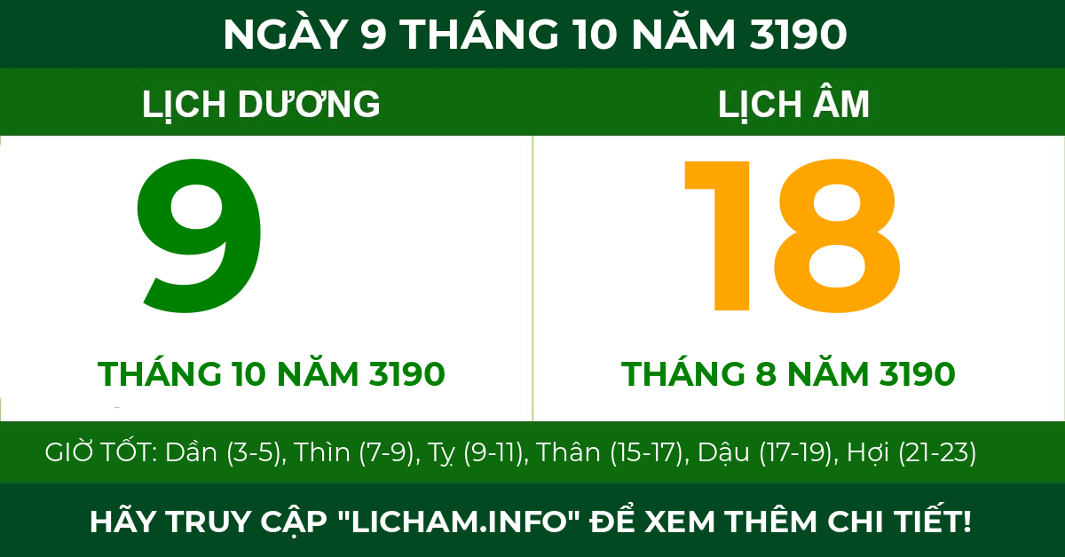 lịch âm ngày 9 tháng 10 năm 3190