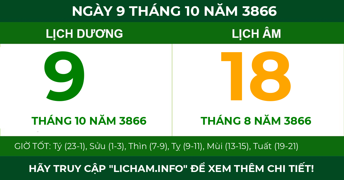 lịch âm ngày 9 tháng 10 năm 3866