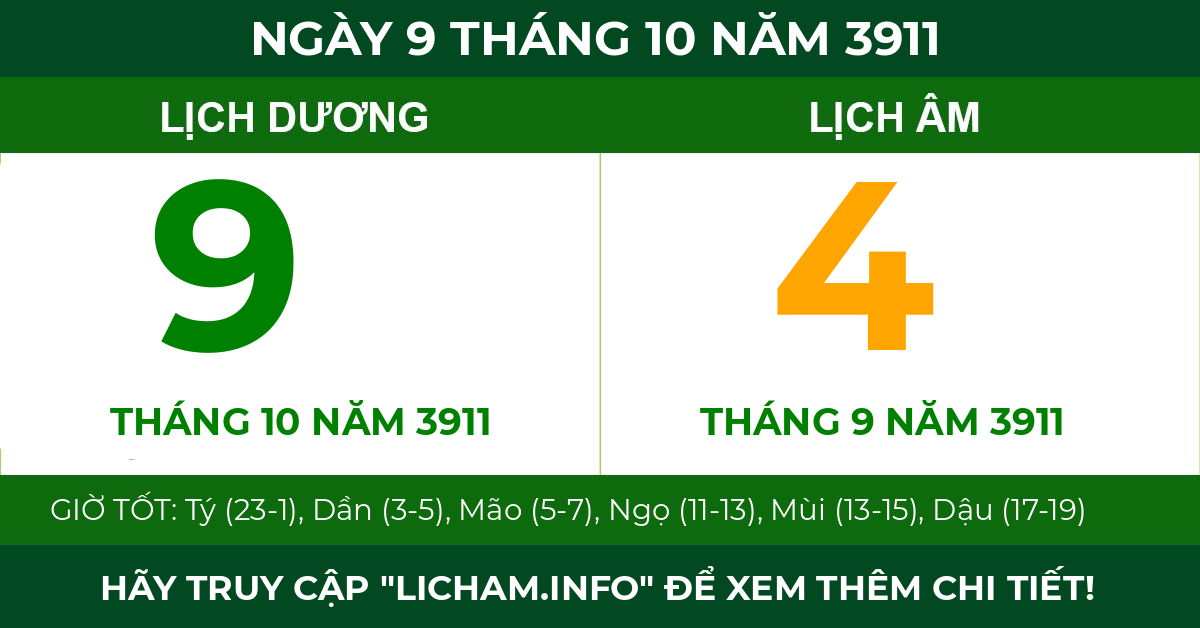 lịch âm ngày 9 tháng 10 năm 3911