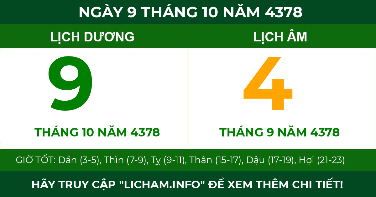 lịch âm ngày 9 tháng 10 năm 4378