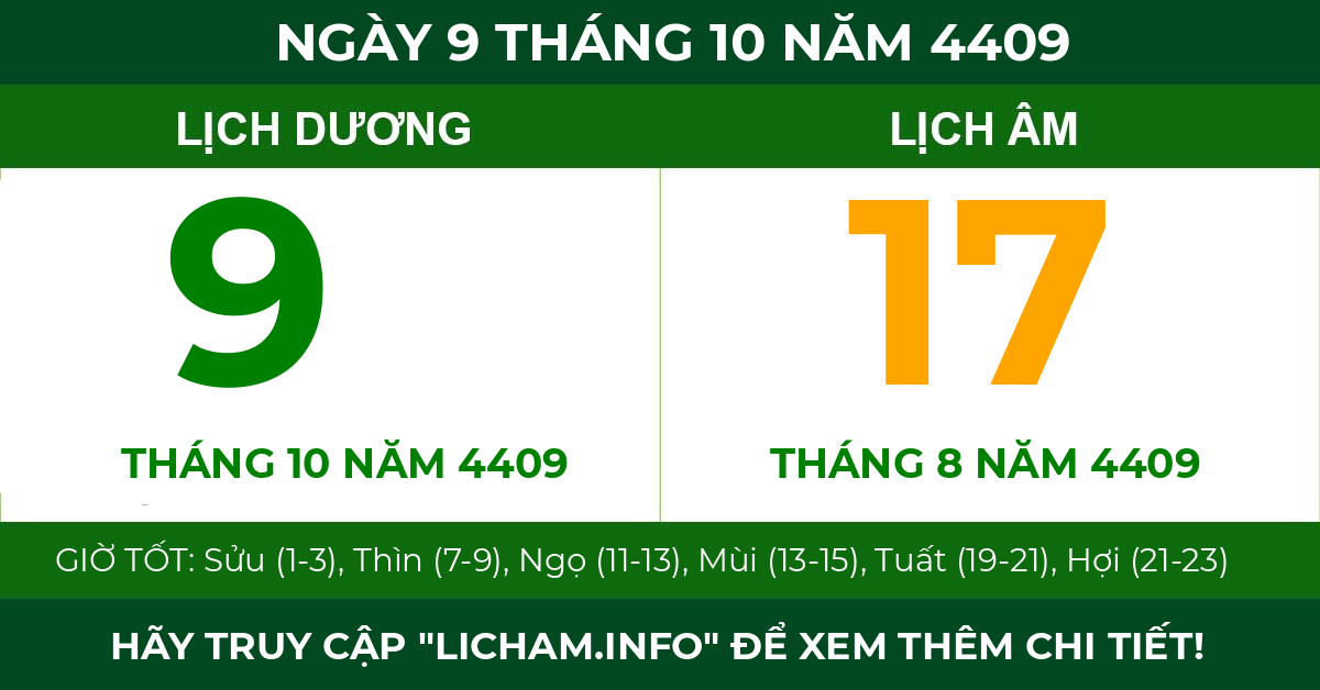 lịch âm ngày 9 tháng 10 năm 4409