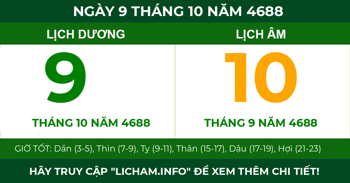 lịch âm ngày 9 tháng 10 năm 4688
