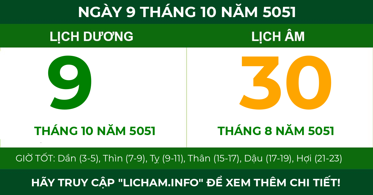 lịch âm ngày 9 tháng 10 năm 5051